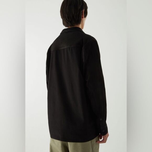 COS Relaxed Suede-Cotton Overshirt in black - Picture 6 of 15